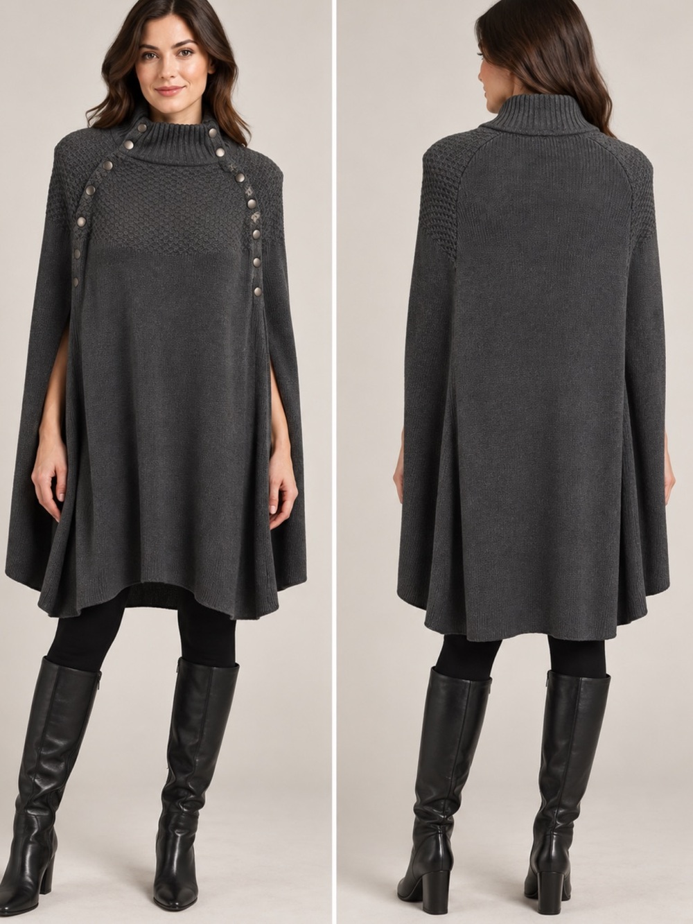 G.I.L.I. Cape Sweater stands out with its distinctive metallic snap-buttons M/L